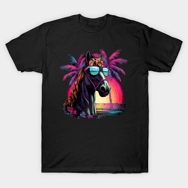 Retro Wave Appaloosa Horse Good Vibes T-Shirt by Miami Neon Designs